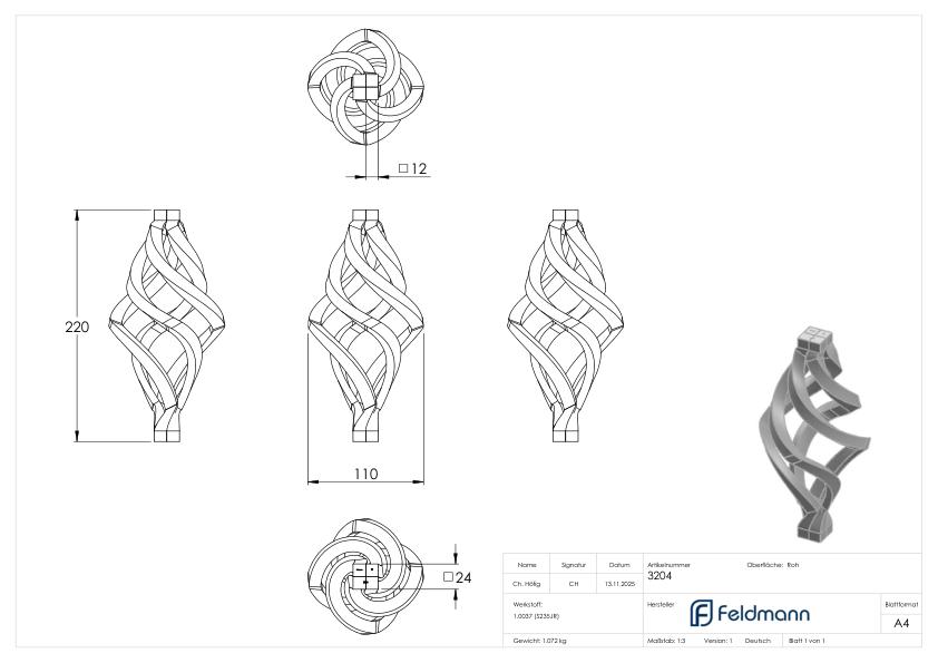 Zirbel 4x12x12mm, 210x110mm