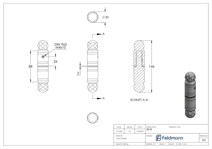 Sicherheitstürscharnier 146 x 30mm