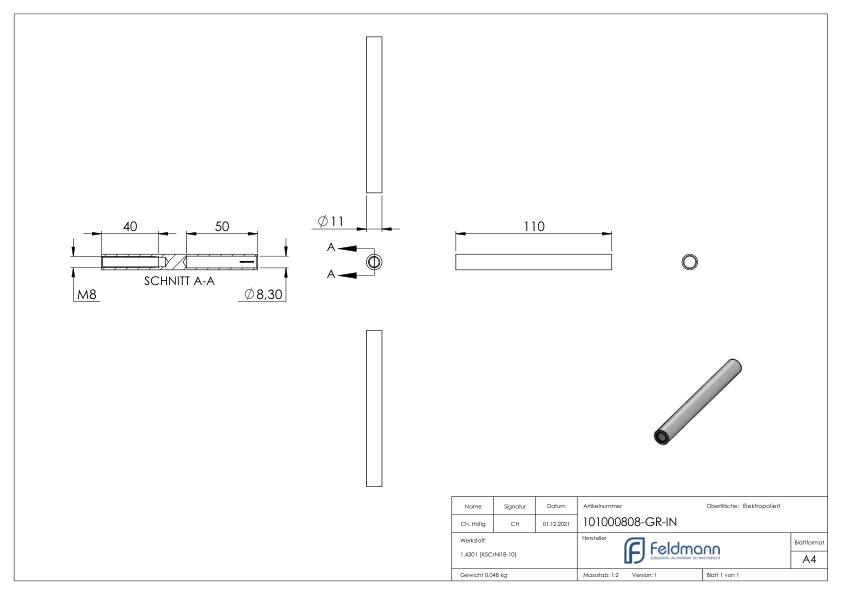 Gewindeterminal für Seil 8mm, V2A Gewindeterminal für Seil 8mm, V2A