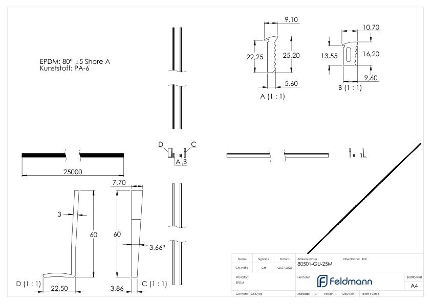Montageset für 25m Aluprofil für Glas 16,76-17,52mm
