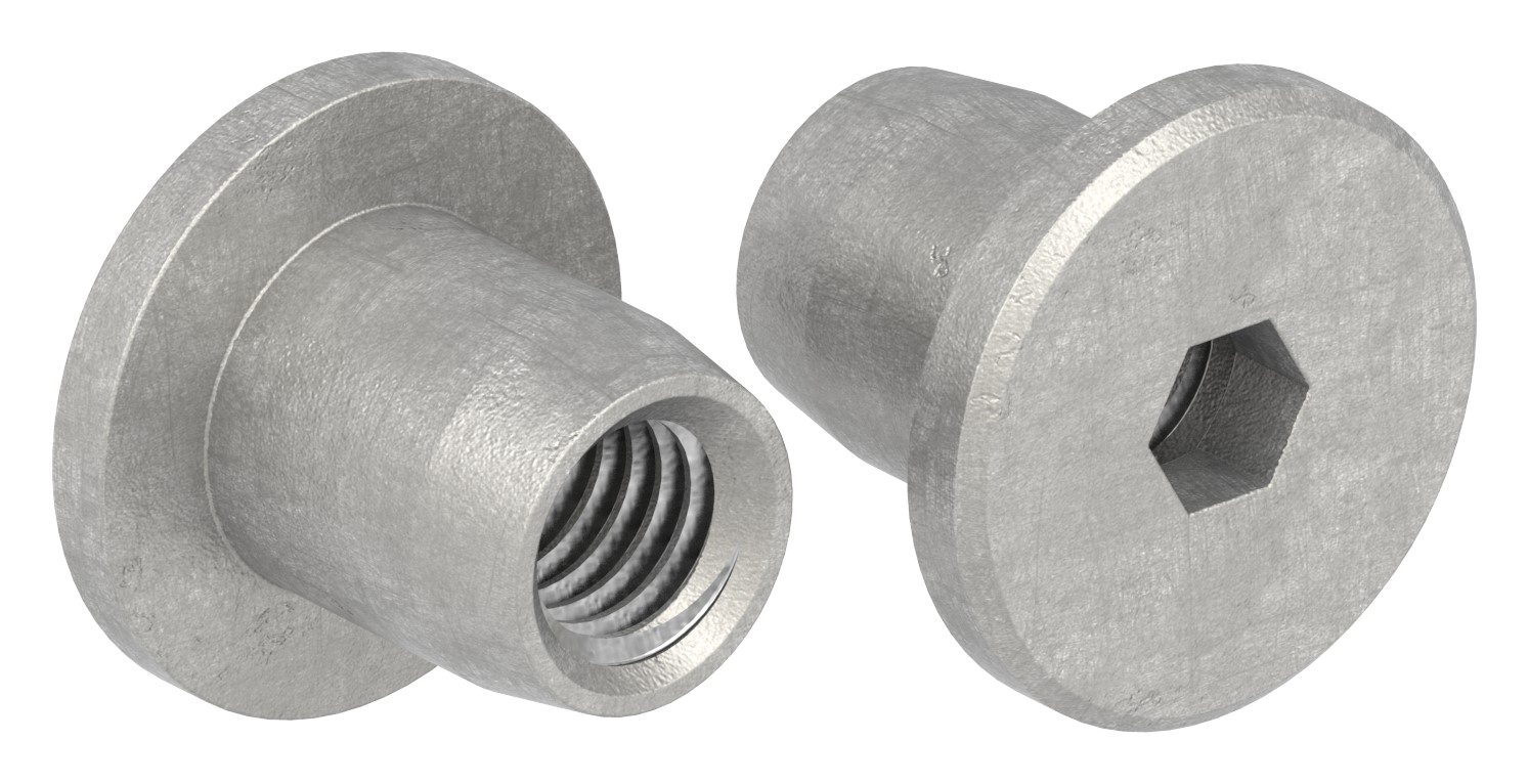 Hülsenmutter mit Flachkopf und ISK, M6, V2A