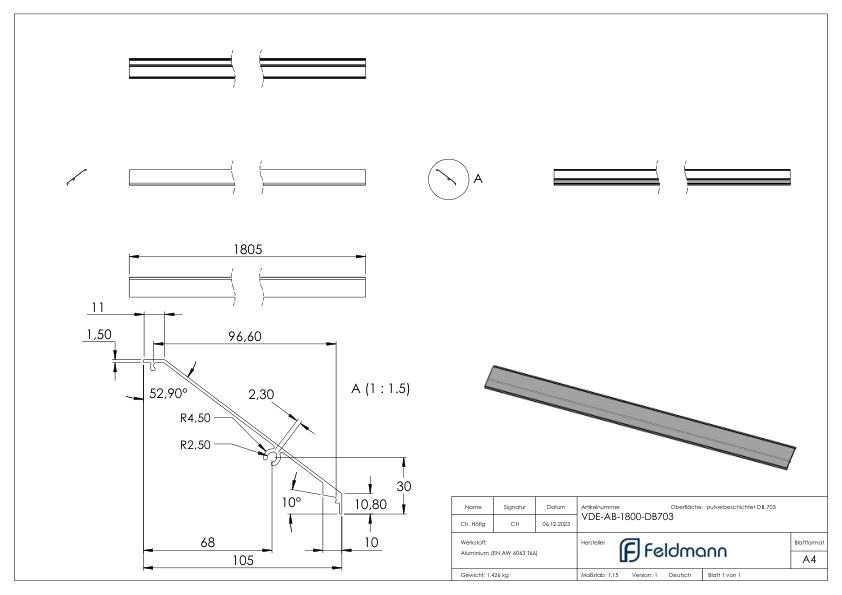 Design-Abdeckung für eleganza canopy, L: 1805mm, DB703