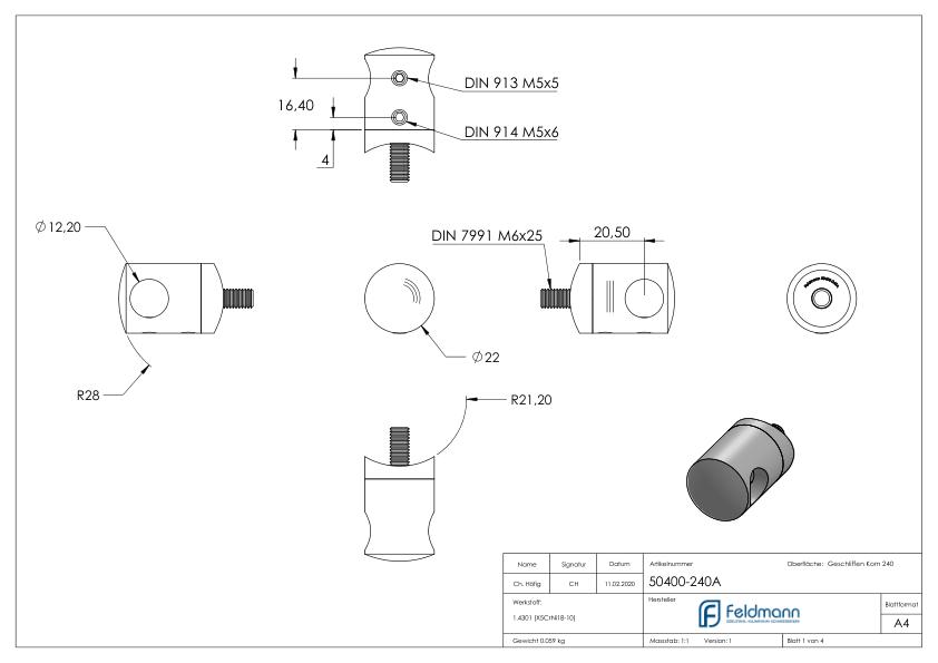 Querstabhalter für 42,4mm Rohr, 12,2mm Bohrung, V2A Querstabhalter für 42,4mm Rohr, 12,2mm Bohrung, V2A