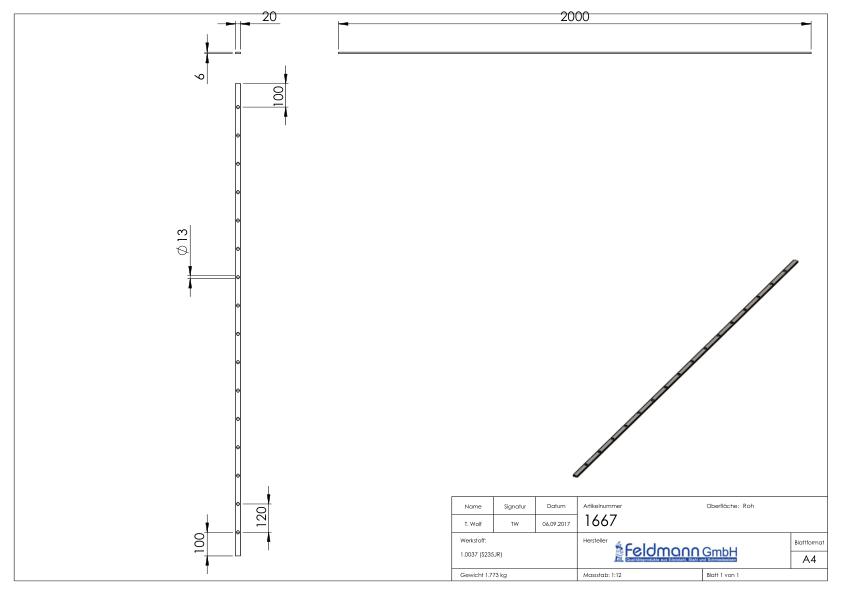 Lochleiste S235JR, 20x6mm, Lochabstand 120mm, 2m
