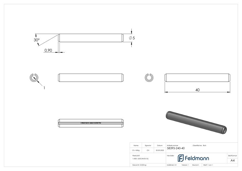 Spannstift 5x40, DIN 8752, V2A