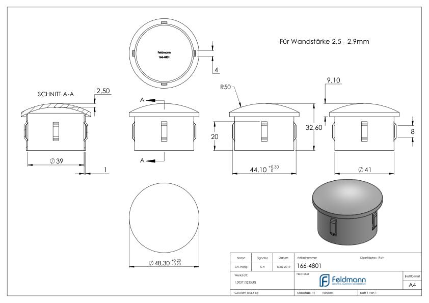 Stahleinschlagkappe, für Rohr 48,3mm