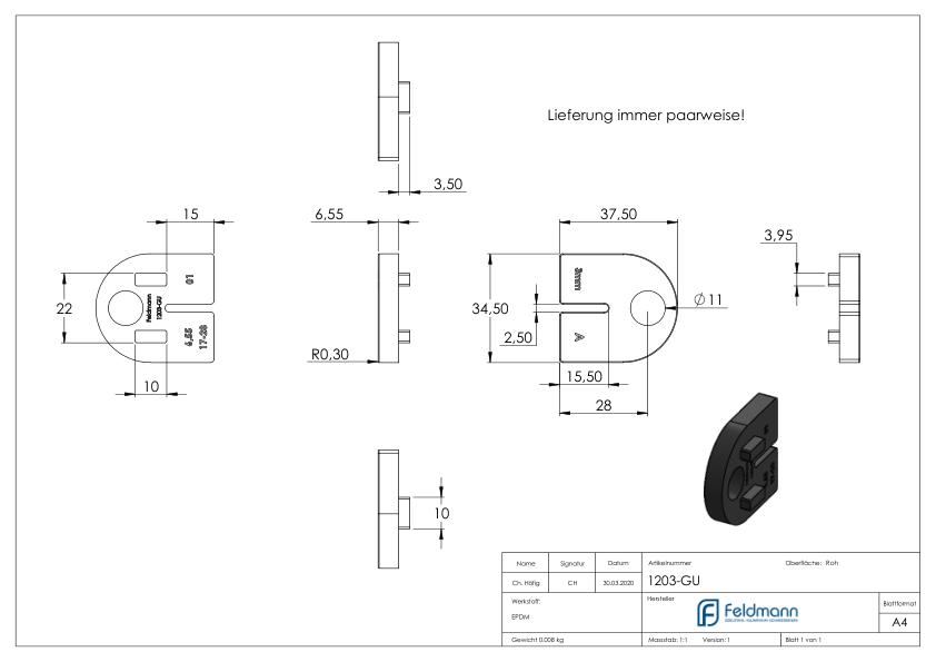 Gummi für Mod. 12, Blech 3 mm