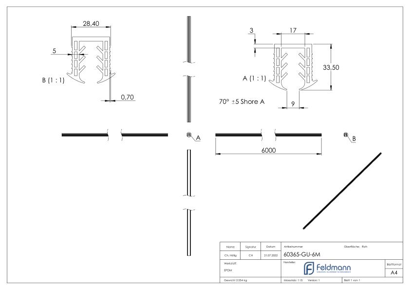 Keildichtung Glas 10,00 – 13,52mm, für Nut 27x30mm, 6m