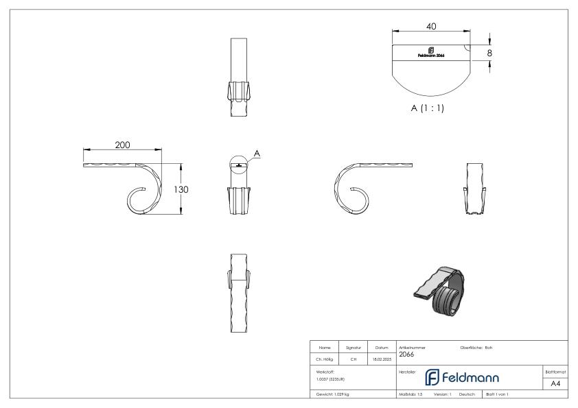 Handlaufanfänger, 40x8mm, gerollt