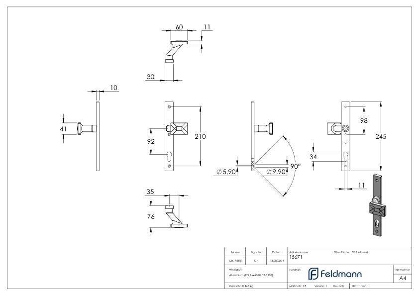 Langschild mit festem Türdrücker