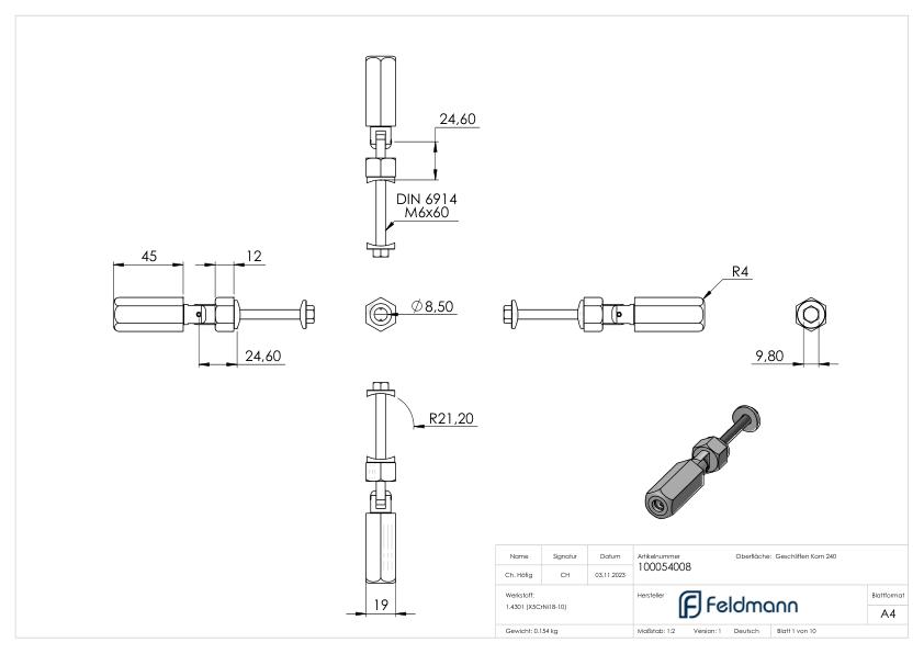 Gewindeterminal zur Selbstmontage, Seil 8mm, V2A Gewindeterminal zur Selbstmontage, Seil 8mm, V2A