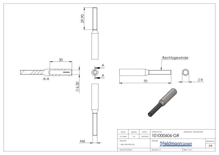 Gewindeterminal für Seil 6mm, V2A Gewindeterminal für Seil 6mm, V2A