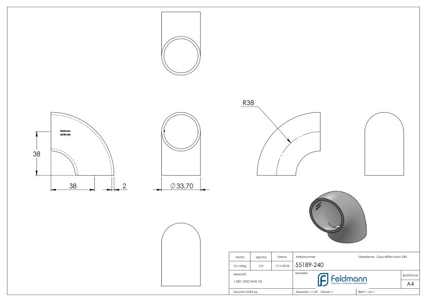 Schweißbogen 90°, 33,7x2,0mm, V2A