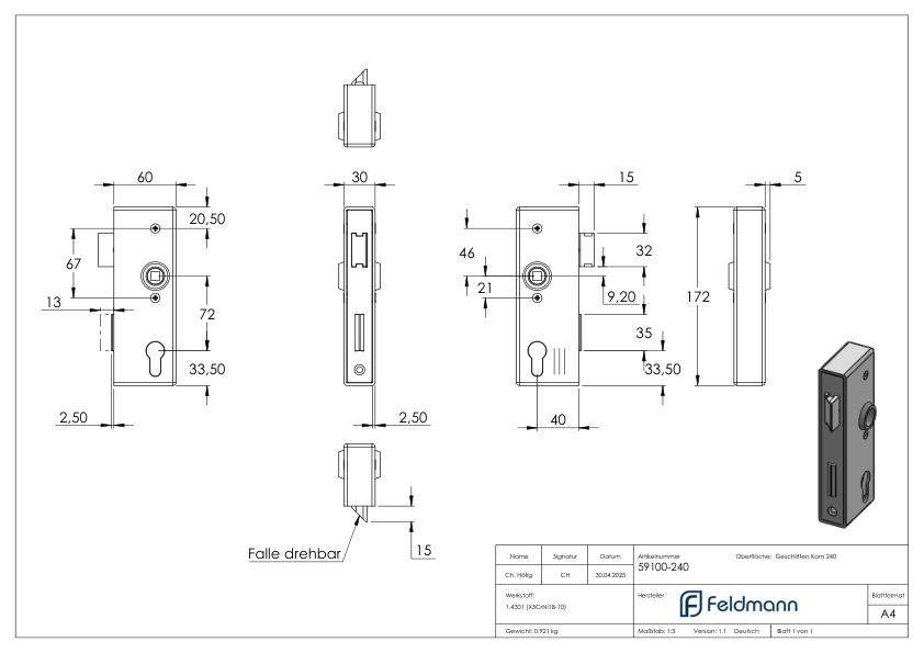 Edelstahlschlosskasten mit verzinktem Schloss, Abmessung: 30x60x173mm