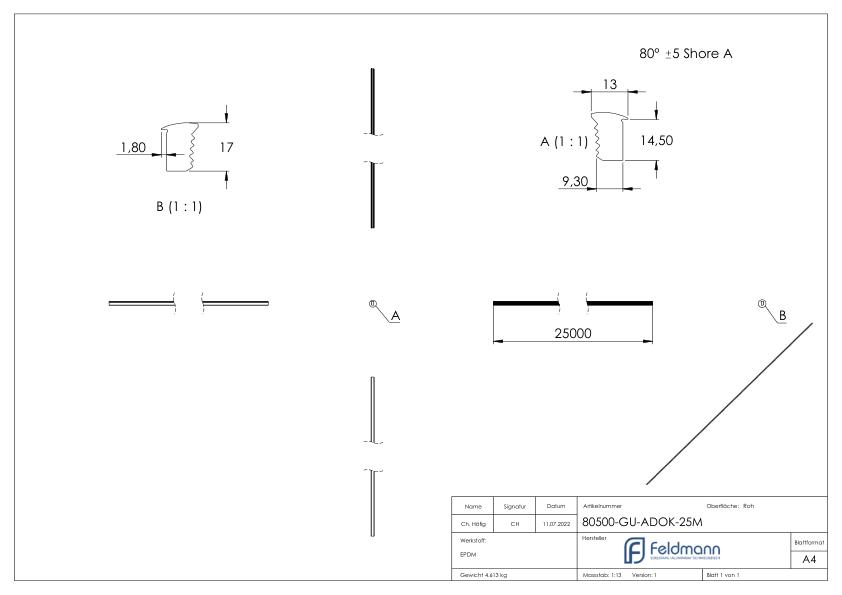 Abschlussdichtung, EPDM, 25m, schwarz
