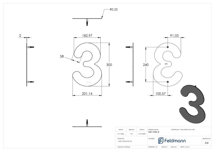 Hausnummer 3 - "groß", V2A