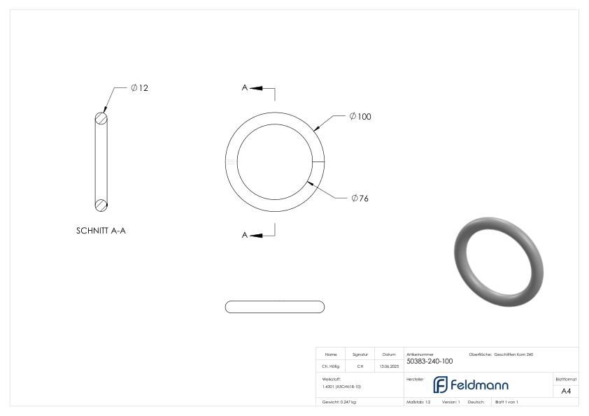 Ring aus Ø12mm, Außen-Ø 100mm, V2A