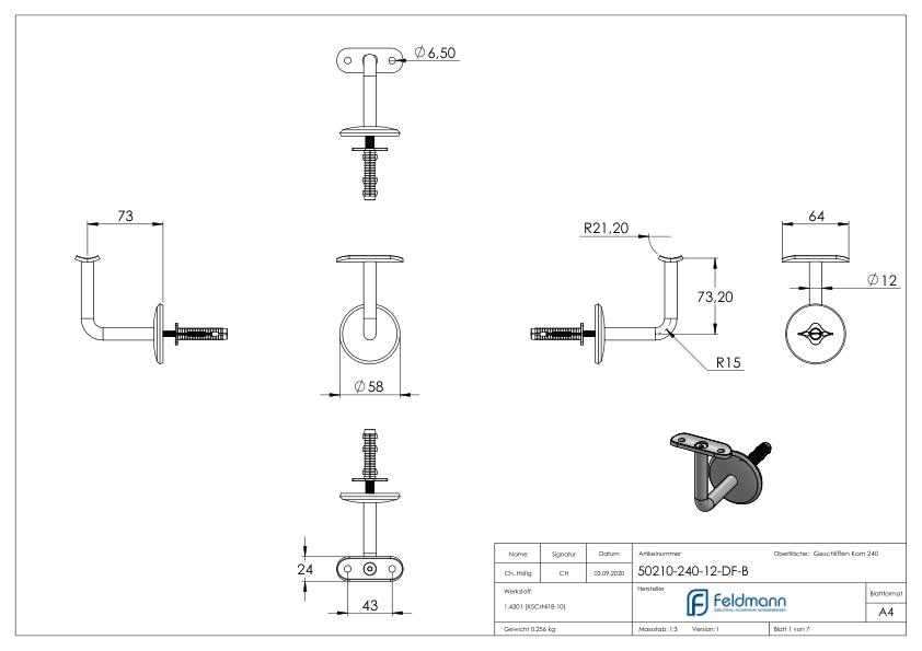 Handlaufhalter, Drehfix-System, V2A