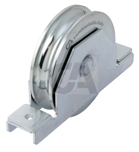 Schiebetorrolle mit Rundrille, Ø 90mm, für Schiene Ø 20mm, 2 Kugellager, verzinkt