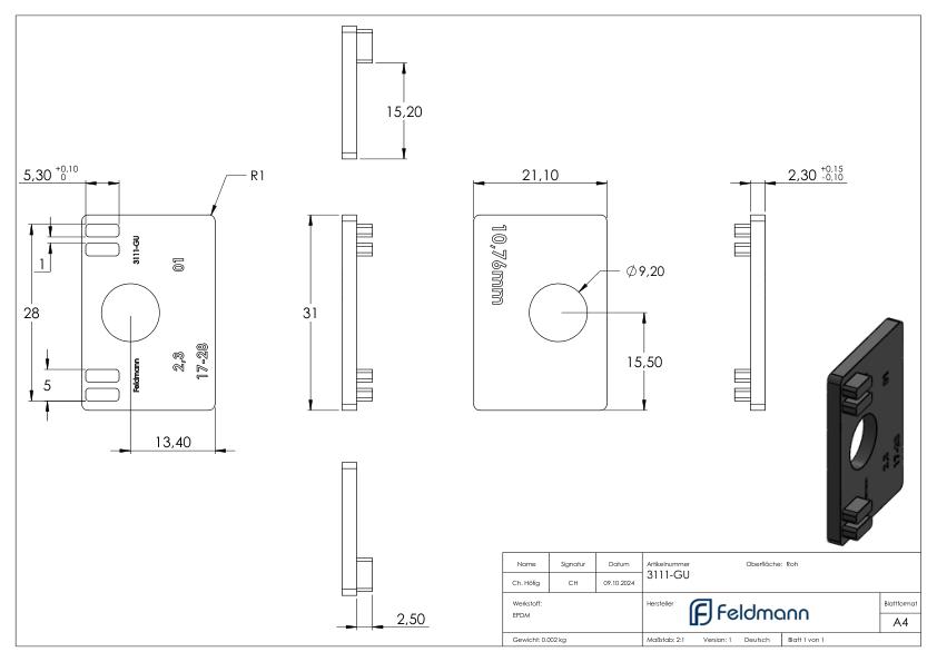 Gummi für Mod. 31, VSG-Glas 10,76mm Gummi für Mod. 31, VSG-Glas 10,76mm