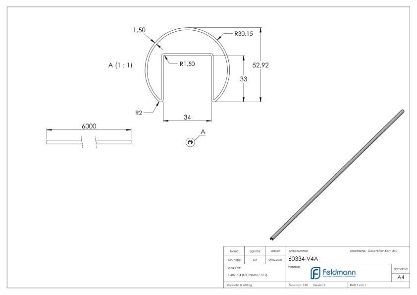 Nutrohr 60,3x1,5mm, L:6m, V4A