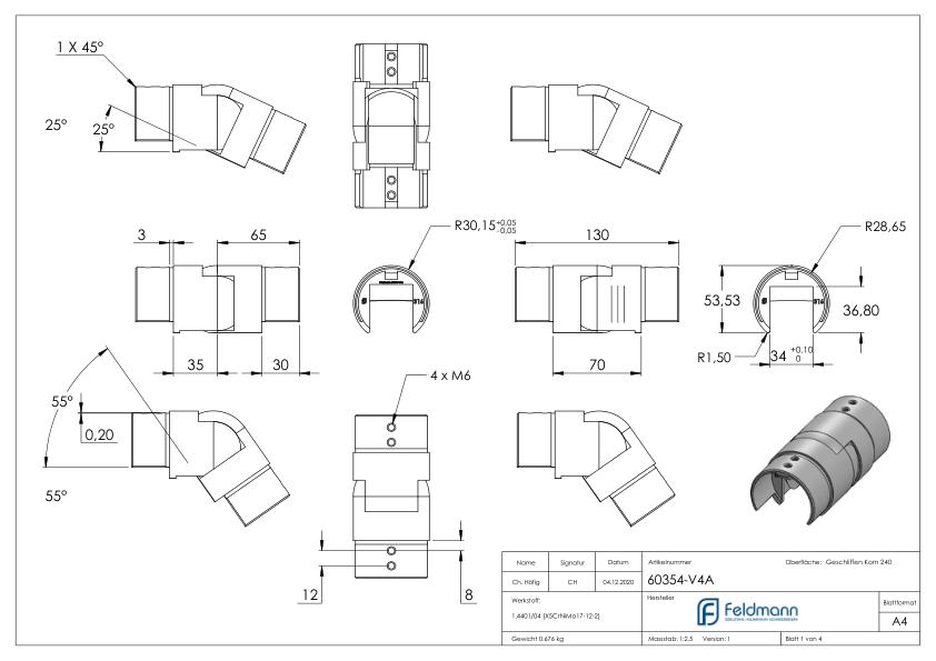Verbinder flexibel für Nutrohr 60,3x1,5mm, V4A