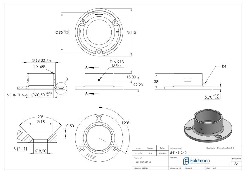 Wand- und Bodenanker, für Rohr 60,3mm, V2A