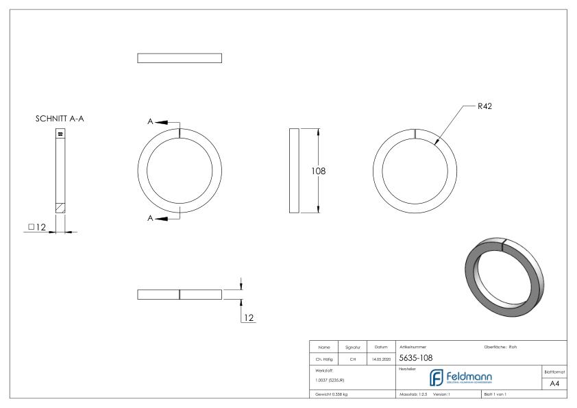 Ring 12x12mm, AußenØ 108mm