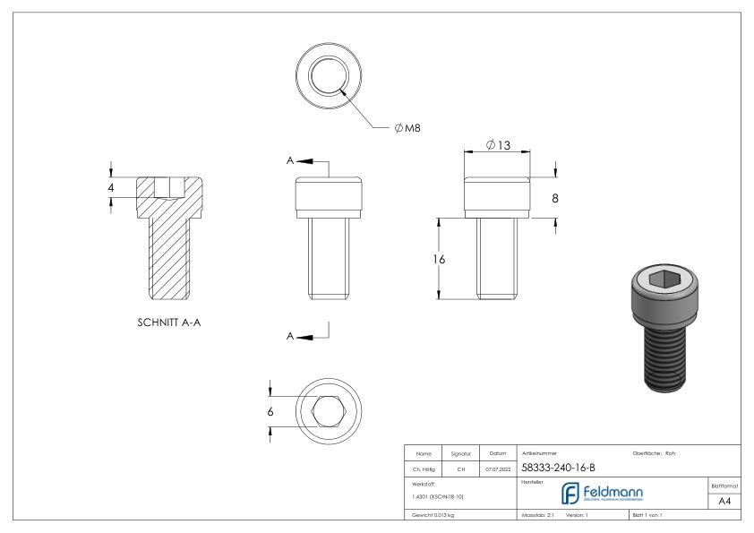 Zylinderkopfschraube M8x16 V2A DIN 912 Zylinderkopfschraube M8x16 V2A DIN 912