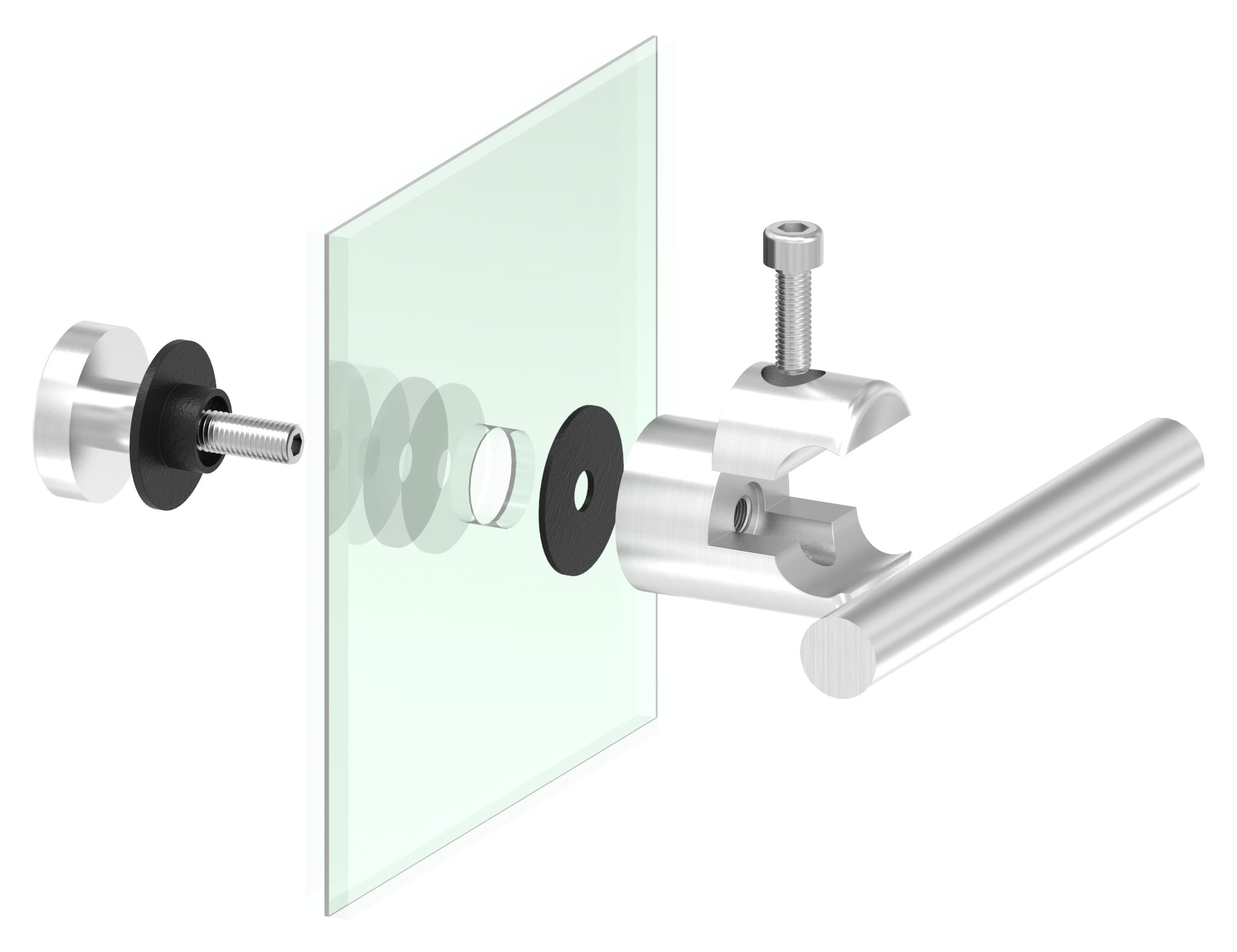 Klemmhalter mit Querstab-Glashalter Ø 25mm, zur nachträglichen Montage, V4A