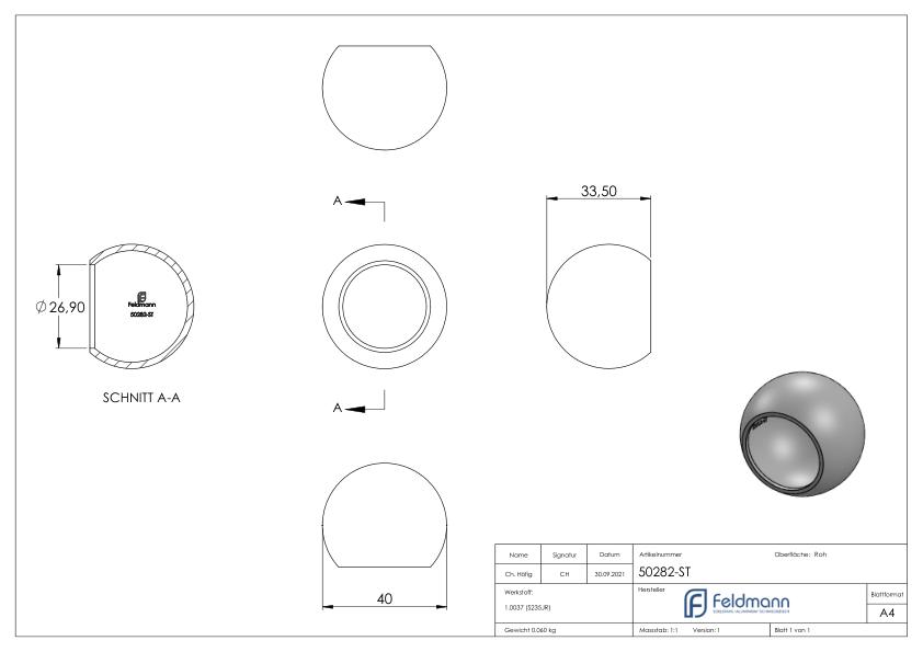 Rohrabschlusskugel für 26,9mm