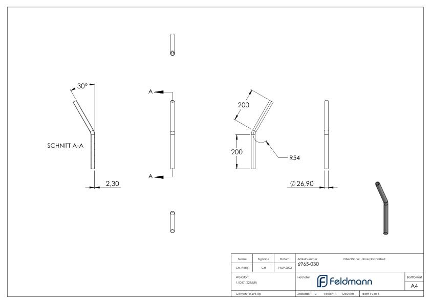 Stahl-Rohr-Bogen 30°, 26,9x2,3mm
