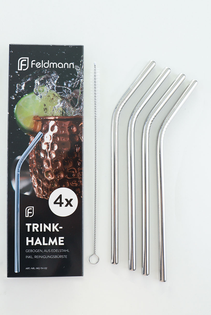 Trinkhalme, Edelstahl gebogen, 4er Set