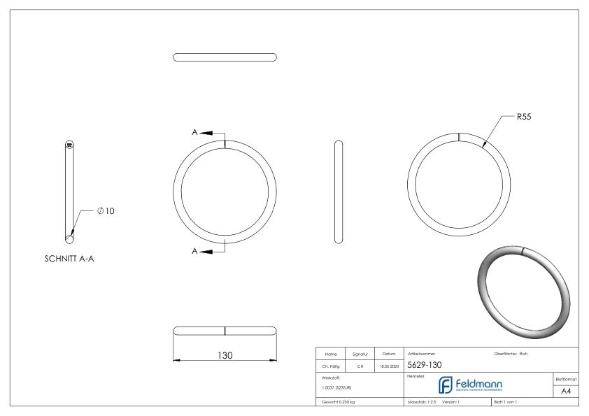 Ring 10mm, AußenØ 130mm