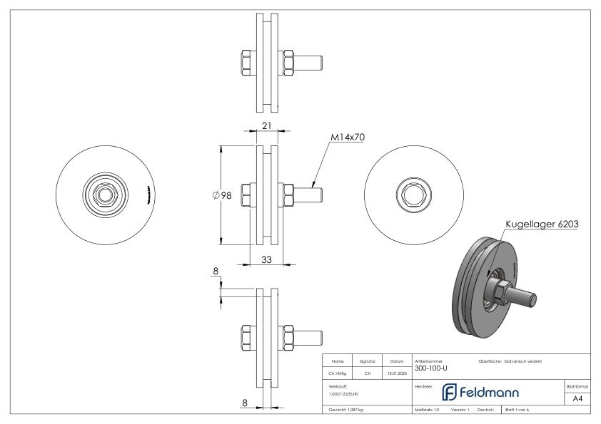 Schiebetorrolle mit U-Rille