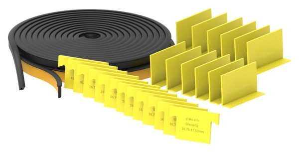 Montageset für 6m Aluprofil für Glas 16,76-17,52mm