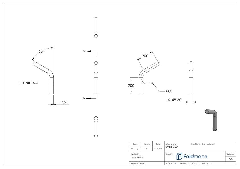 Stahl-Rohr-Bogen 60°, 48,3x2,5mm