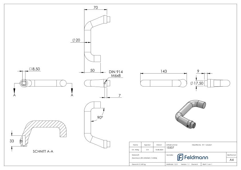 Türdrücker einzeln, Aluminium