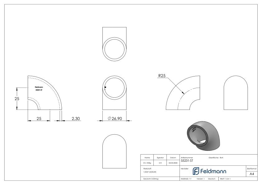 Schweißbogen 90°, 26,9 x 2,3mm, Bauart 2