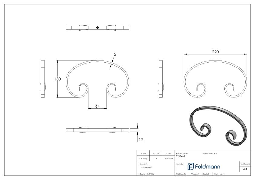 C-Schnecke 12x5mm, 130x220mm