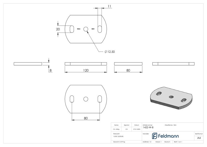 Ankerplatte 120x80x8mm