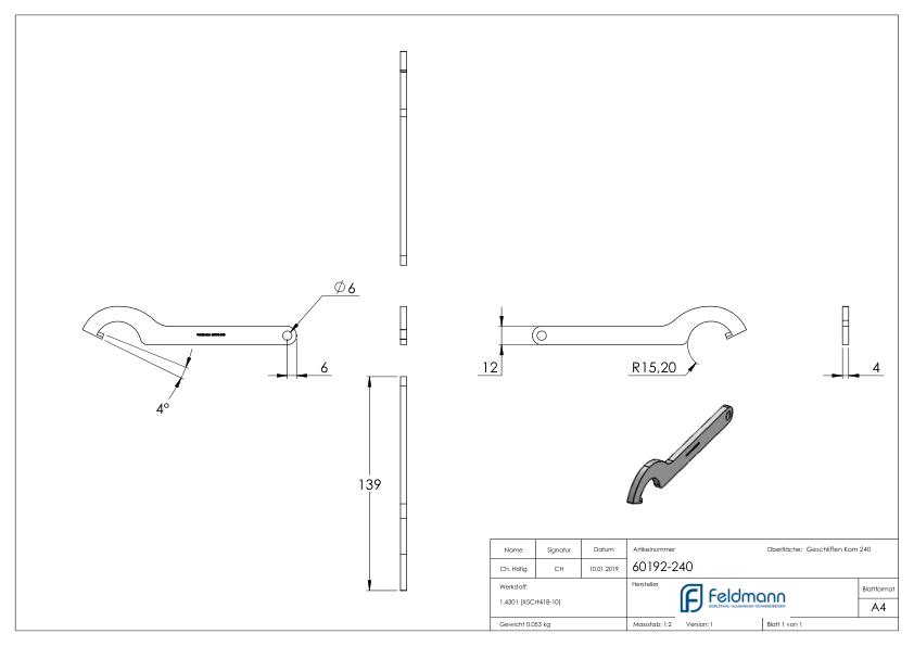 Gabelschlüssel für Punktglashalter 30mm, V2A