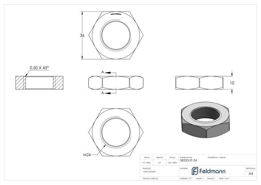 Sechskantmutter M24, flache Form