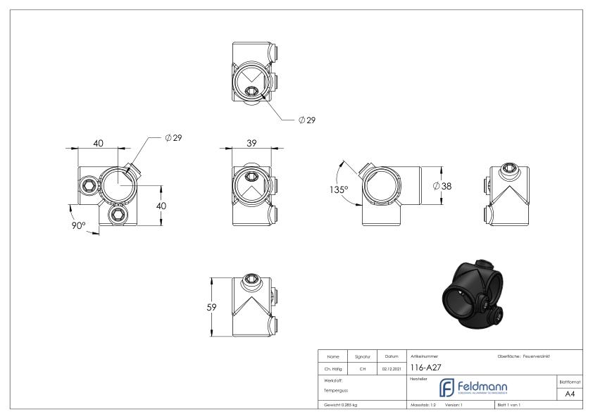 Eckstück, für Rohr Ø 26,9mm