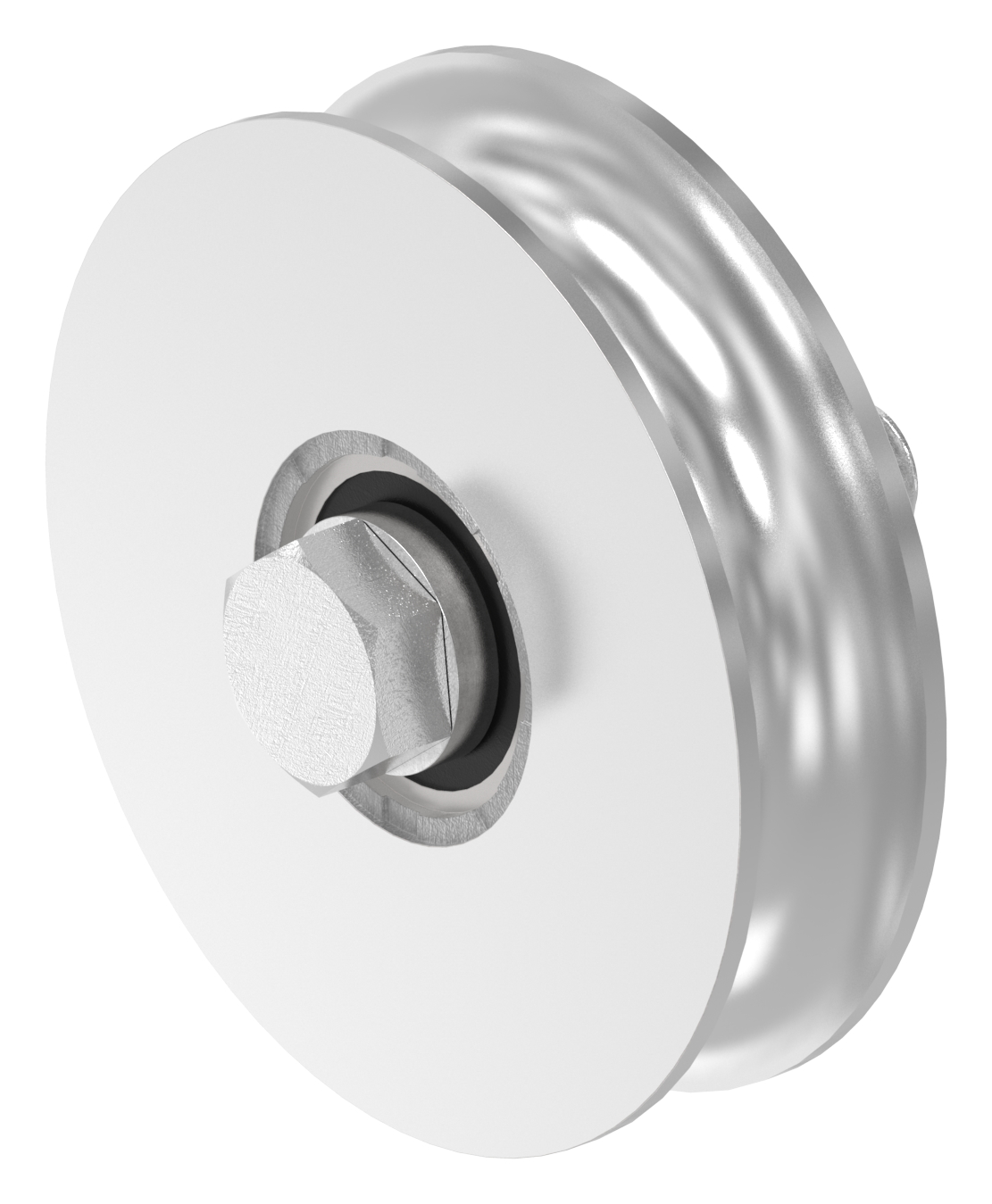 Schiebetorrolle Ø 100mm mit Rundrille Ø 20mm, V4A Schiebetorrolle Ø 100mm mit Rundrille Ø 20mm, V4A