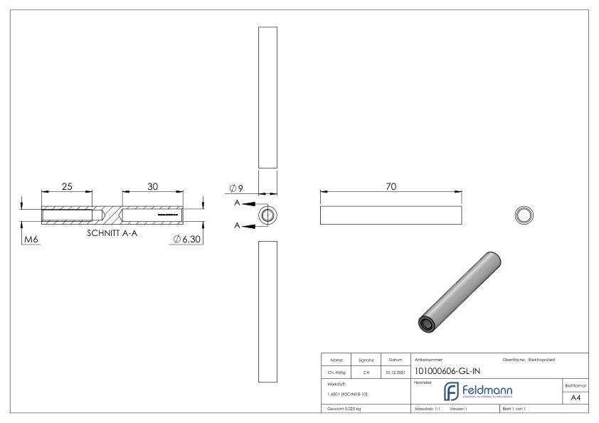 Gewindeterminal für Seil 6mm, V2A