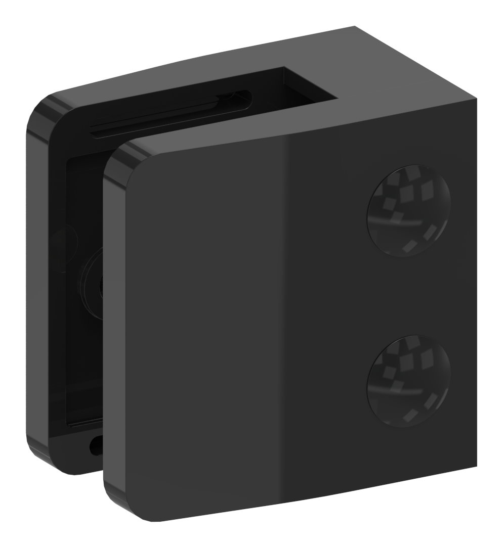 Glasklemme Mod. 14, Anschluss: gerade, Zink roh pulverbeschichtet RAL 9005 schwarz glänzend