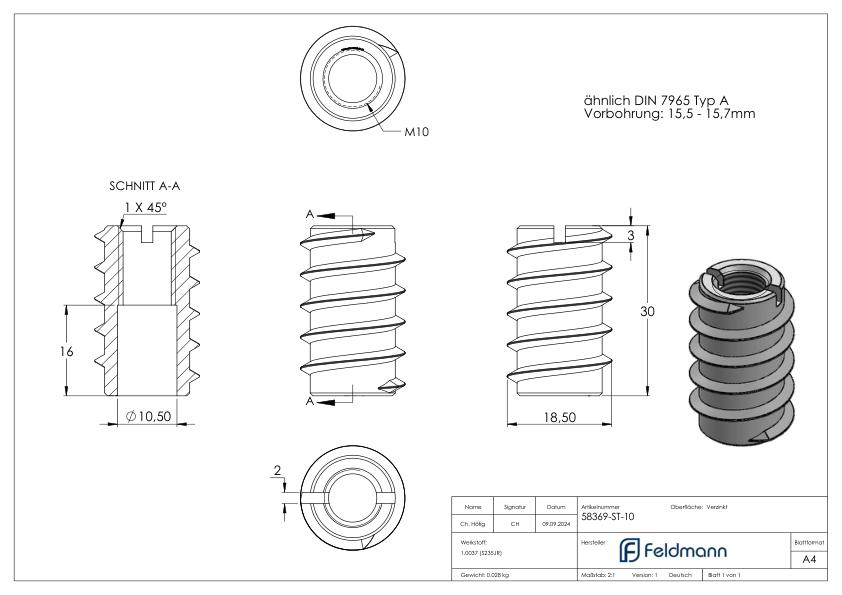 Rampa-Muffe M10x30, Stahl verzinkt