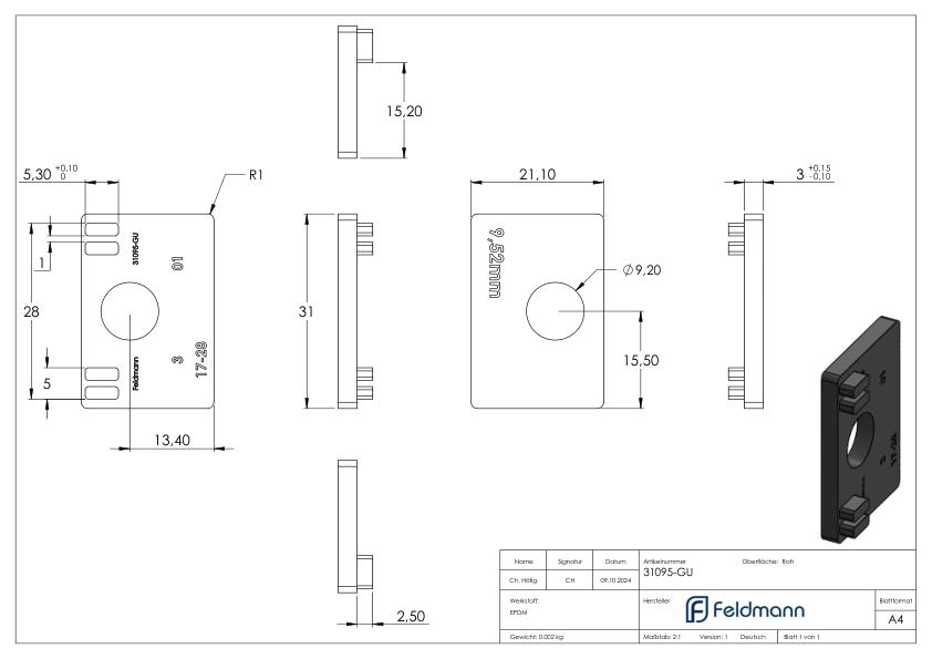 Gummi für Mod. 31, VSG-Glas 9,52mm Gummi für Mod. 31, VSG-Glas 9,52mm