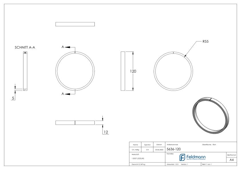 Ring 12x5mm, AußenØ 120mm